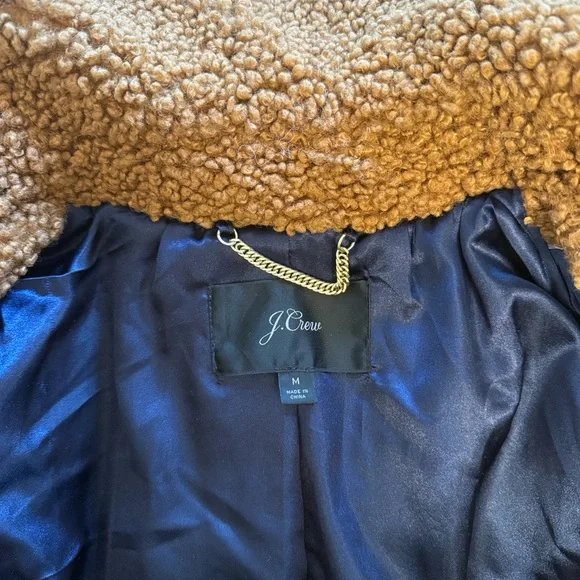 J.Crew Tan/ brown Sherpa Jacket with Navy Lining size medium - Picture 5 of 5